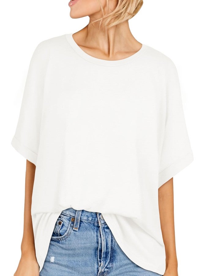 rosemia Oversized T-Shirt for Women Summer Short Sleeve Casual Basic Tee Tops Loose Fit Shirts (Solid White, M) - Image 1